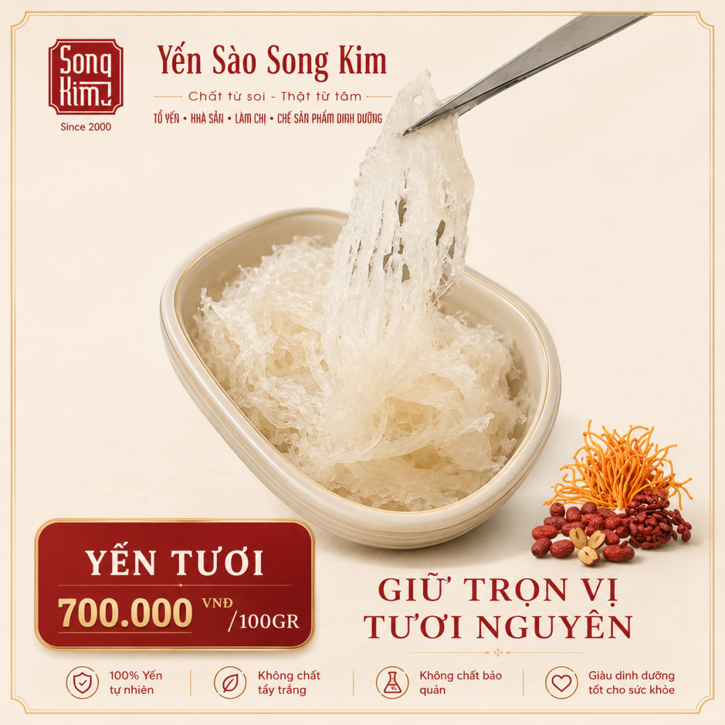 Yến Tươi Làm Sạch Nguyên Chất (100gr) - Yến Sào Song Kim