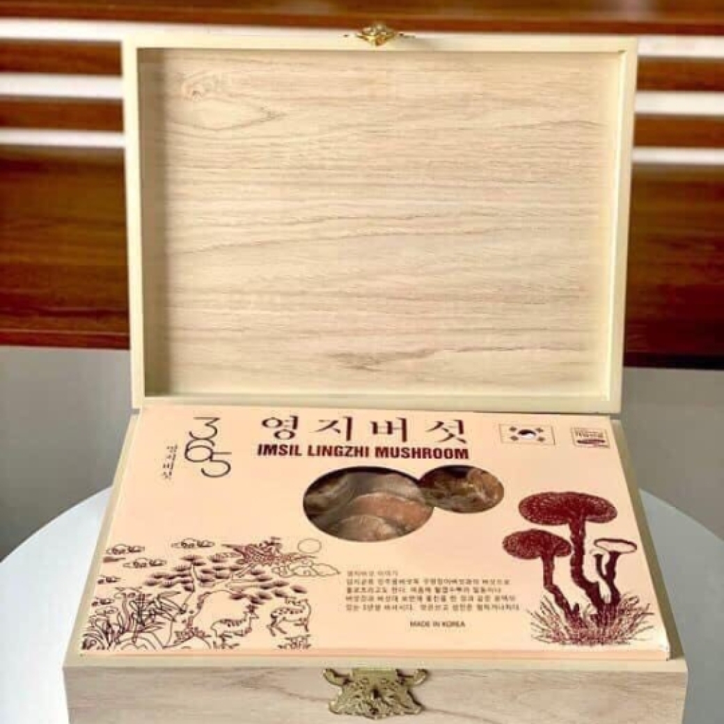 Nấm Linh Chi Tím IMSIL LINGZHI MUSHROOM Hộp Gỗ 1kg Hàn Quốc
