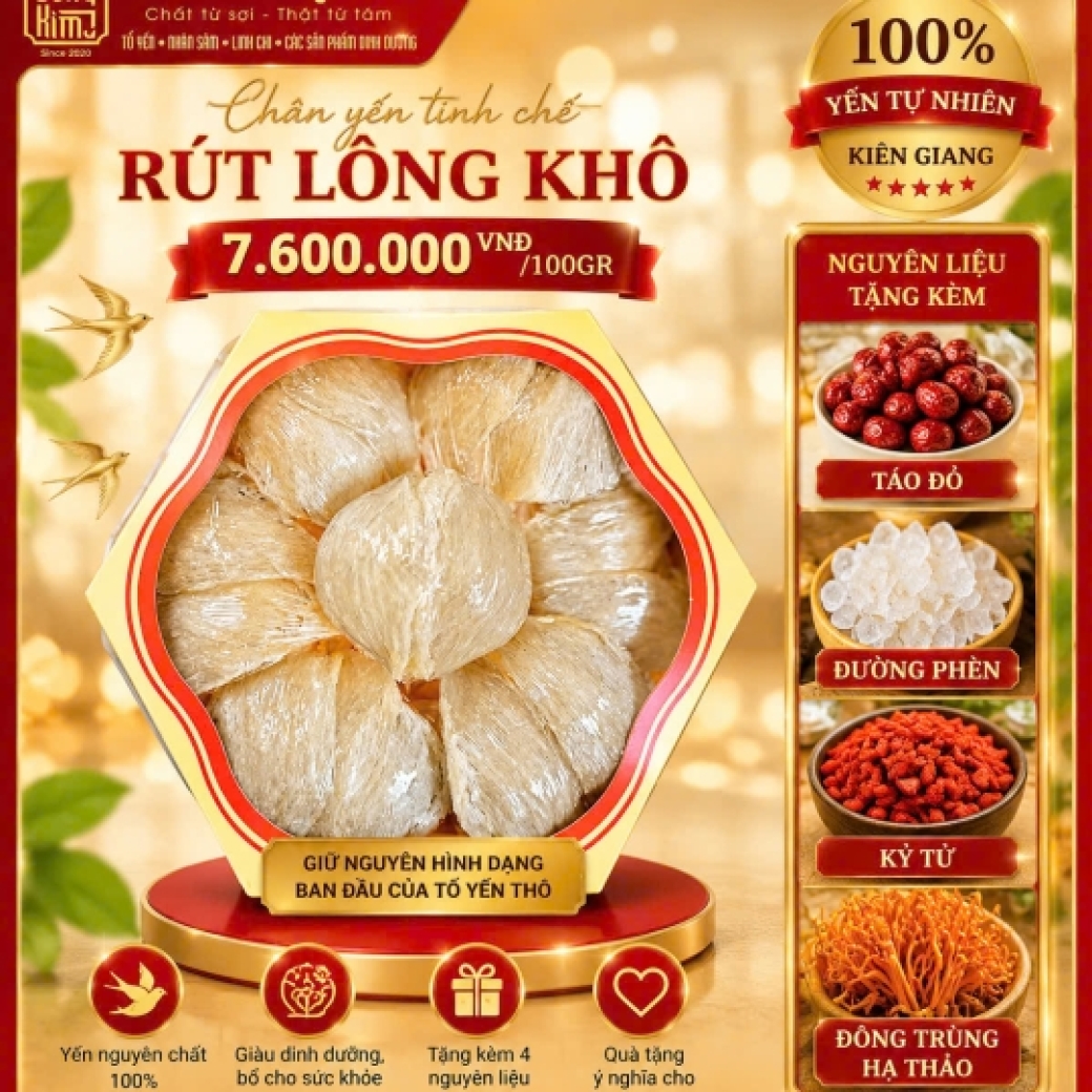 YẾN TINH CHẾ LOẠI RÚT LÔNG KHÔ 100G